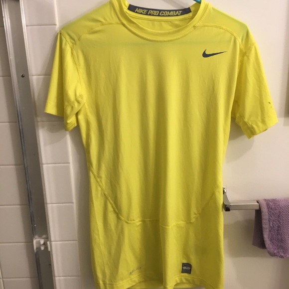 Nike Tops | Nike Pro Combat Neon Yellow Athletic Shirt | Poshmark